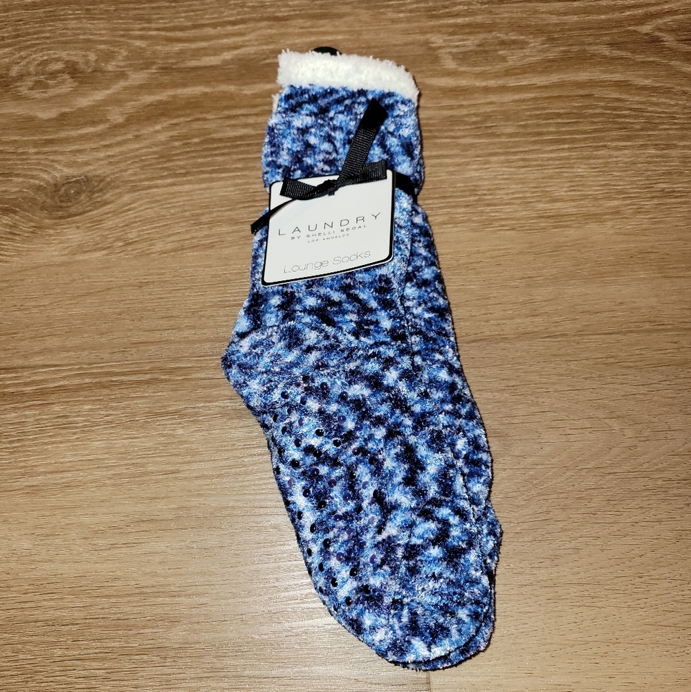 Laundry by Shelli Segal Womens Lounge Socks Blue White Soft Cozy Shoe Sixe 4-10